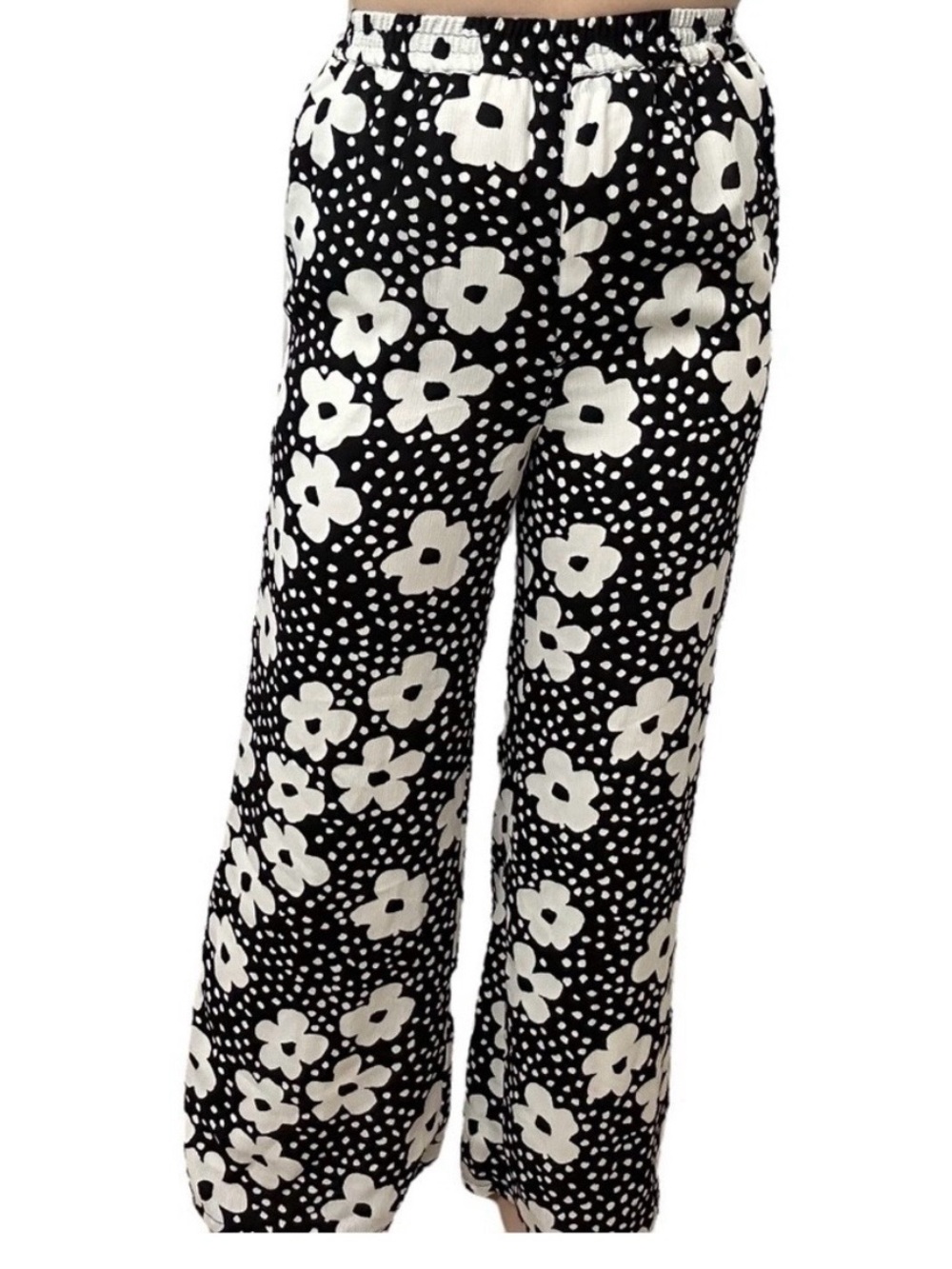 ModCloth Black and White Polka Floral Wide-Leg Pants